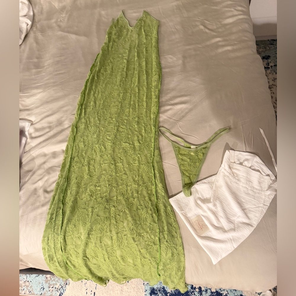 Laina Rauma Siren Slip Dress in Dragon Green with matching Thong both size Small